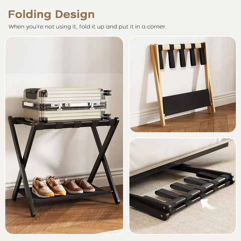 oakvivo luggage rack folded compactly for easy closet storage.