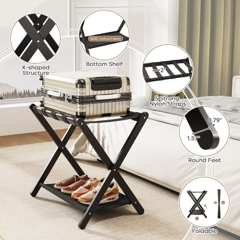 oakvivo luggage rack in a bedroom adds guest-friendly organization.