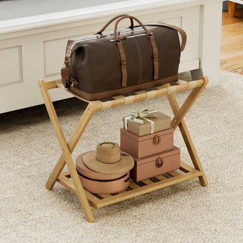 oakvivo luggage rack in a bedroom blending with decor