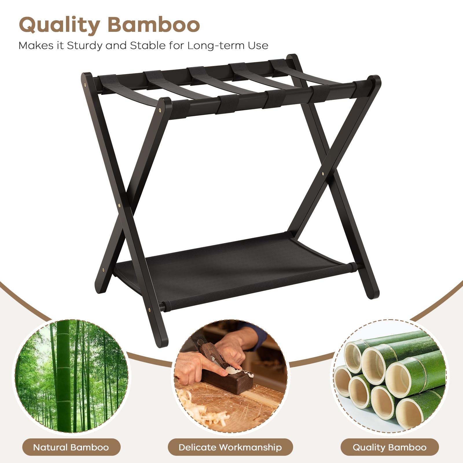oakvivo luggage rack X-shaped base provides stable support.