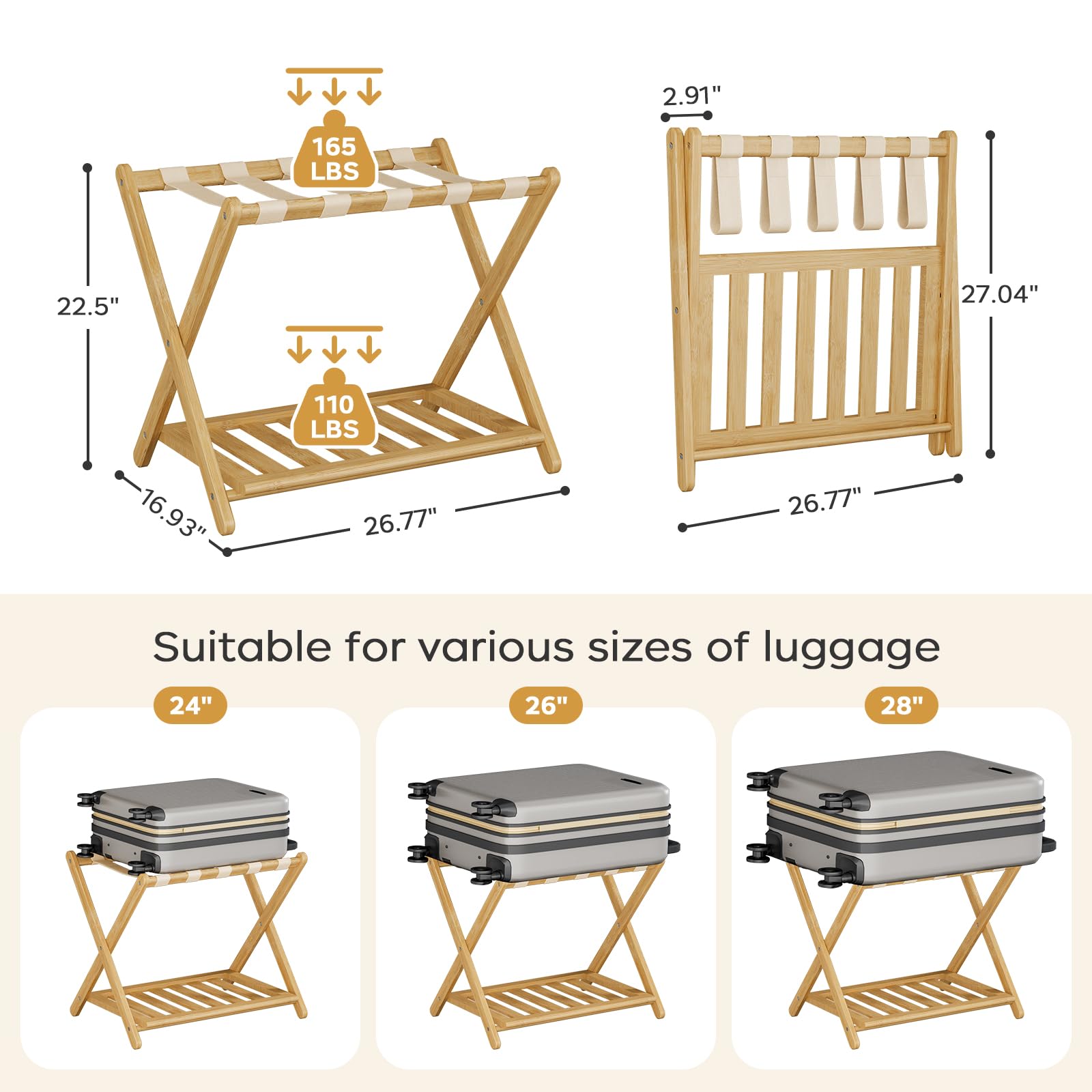 oakvivo luggage rack two-tier storage showcasing upper luggage shelf and lower storage
