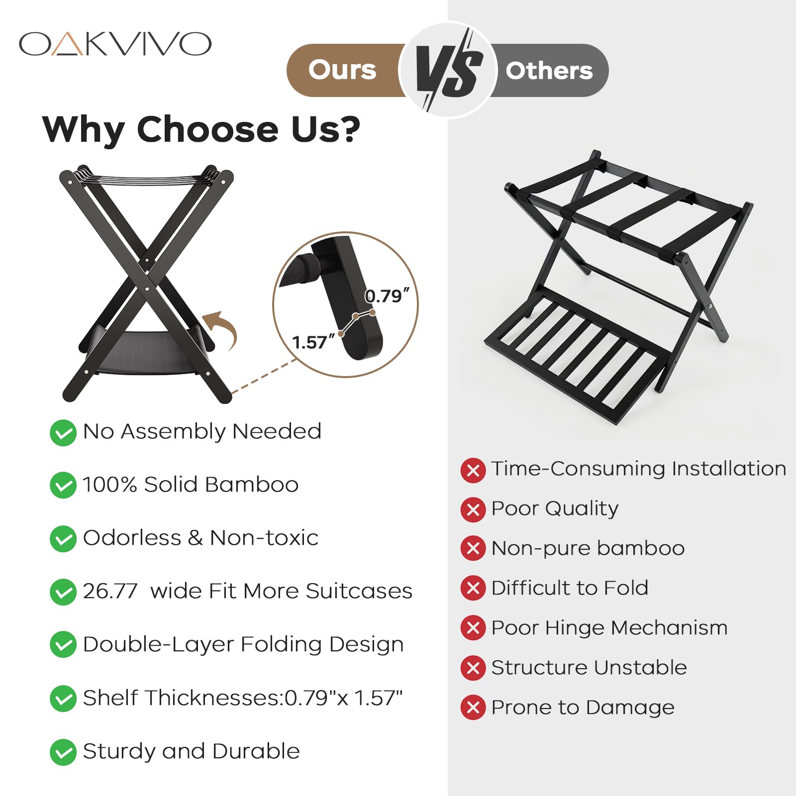 oakvivo luggage rack upper tier supports suitcases up to 165 pounds.