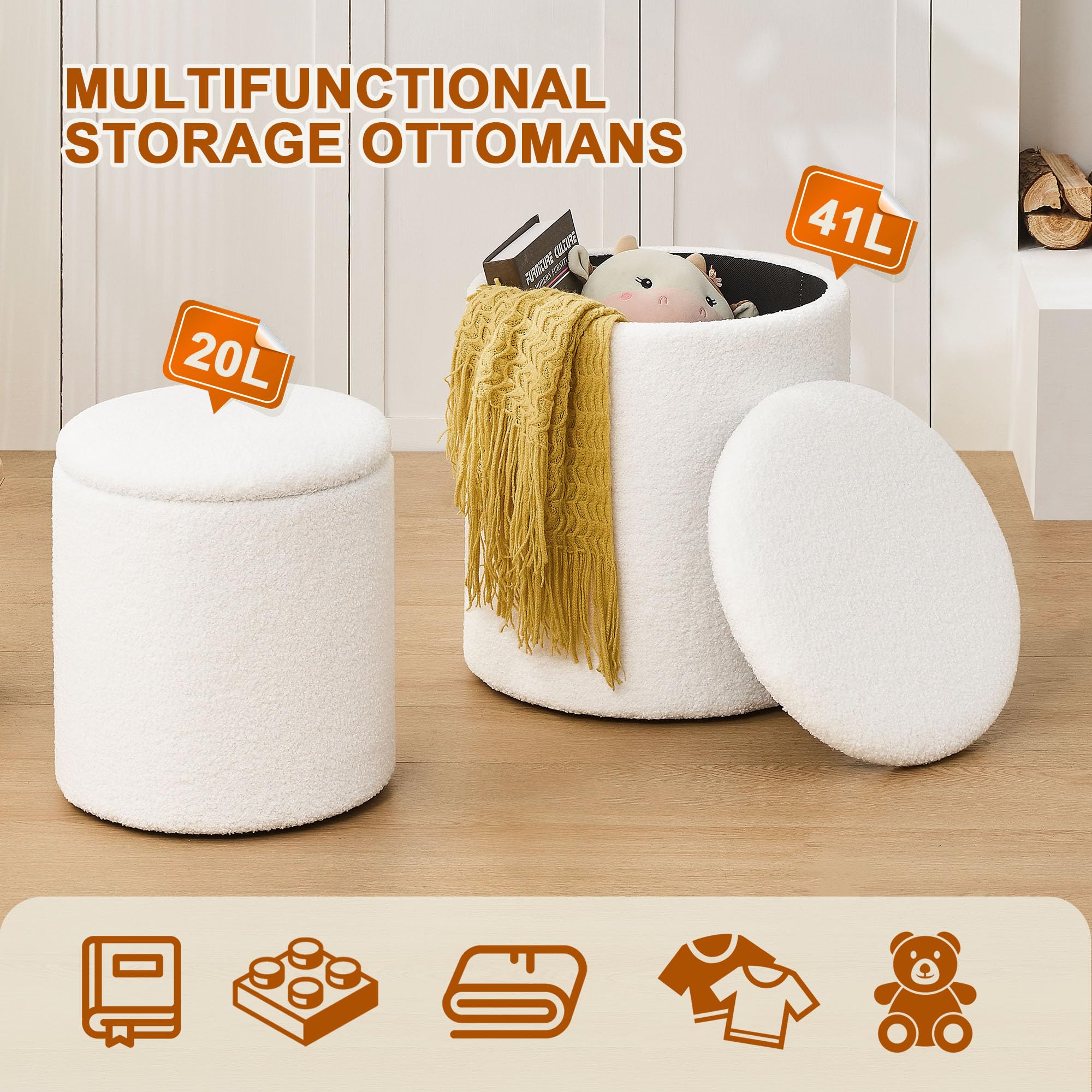 oakvivo nesting ottomans large and small in white for space saving organization