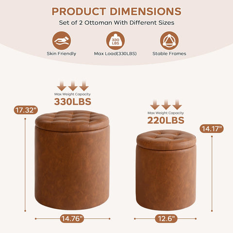 oakvivo round ottoman large lid doubles as a small coffee table