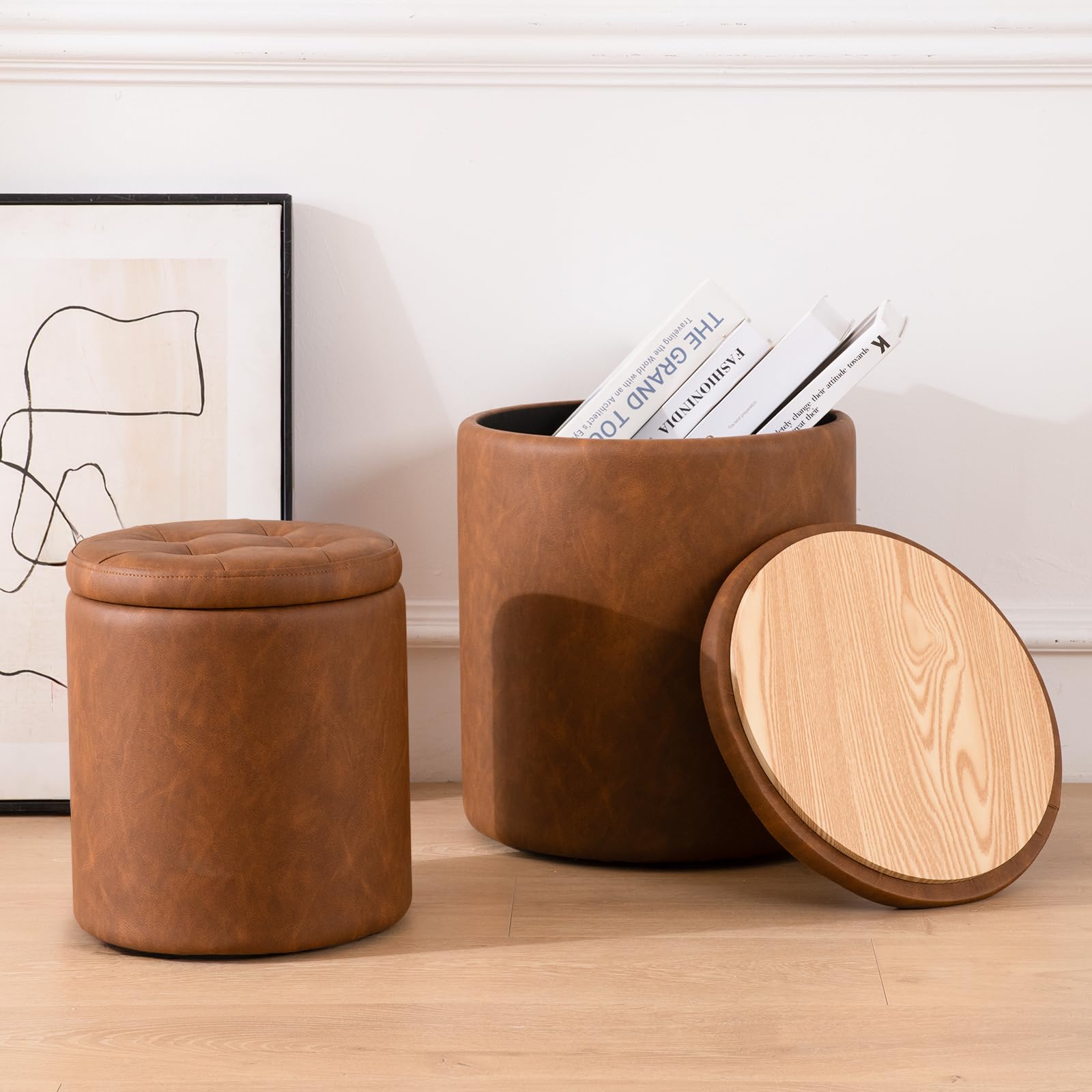 oakvivo round ottoman small lid for hidden storage