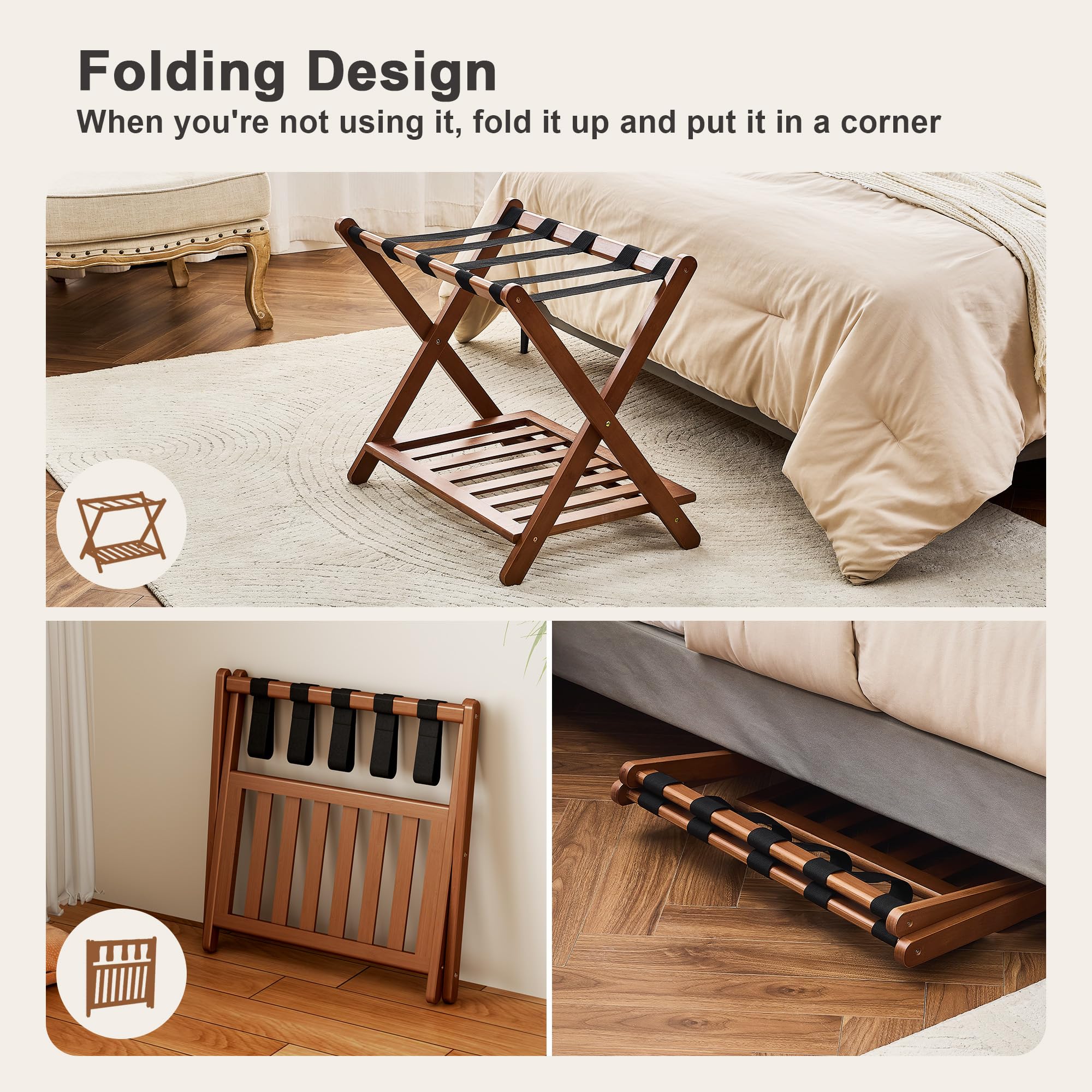 Oakvivo luggage rack features smooth rounded edges for gentle handling.