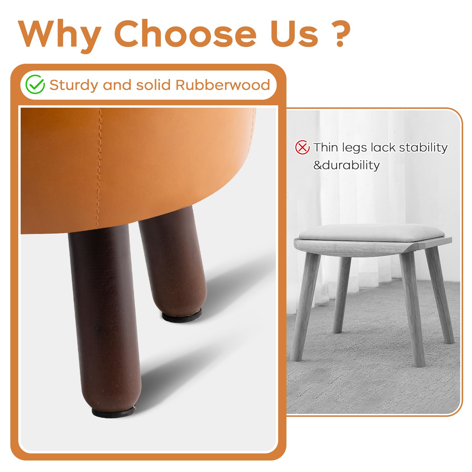 oakvivo sturdy wood frame footstool supports up to 440 lbs.