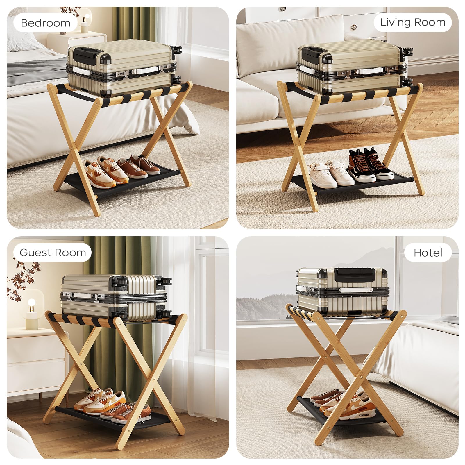 oakvivo upper tier supports up to 165 pounds for luggage.