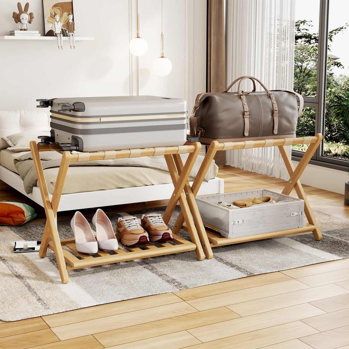 Oakvora bamboo luggage rack fully assembled two pack ready for instant use