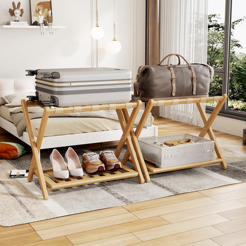 Oakvora bamboo luggage rack fully assembled two pack ready for instant use