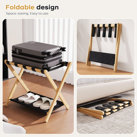 Oakvora foldable storage with compact profile for easy home or hotel storage.