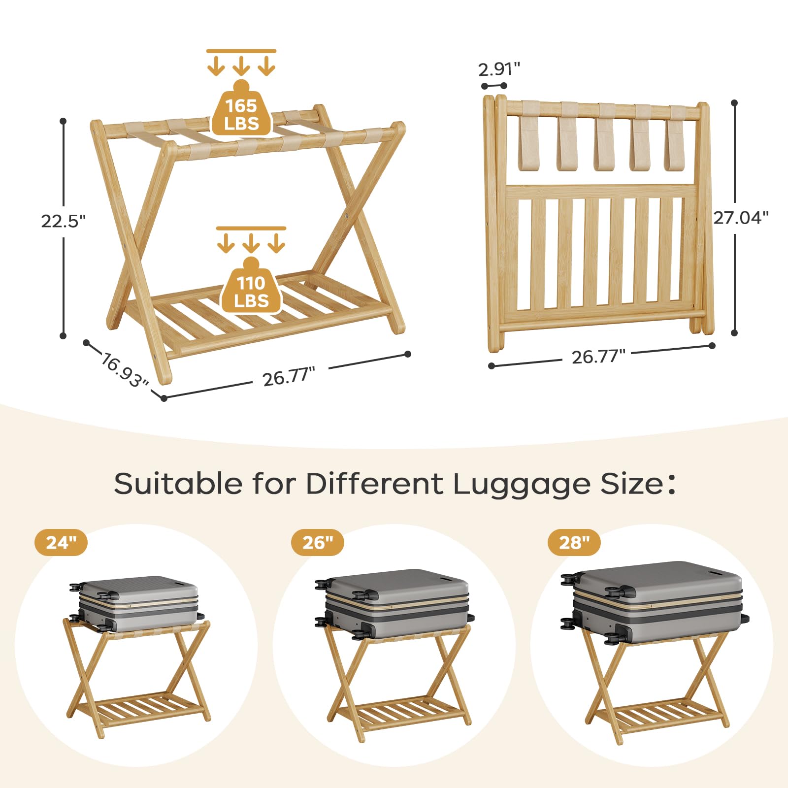 Oakvora foldable suitcase stand supports large suitcases up to 28 inches