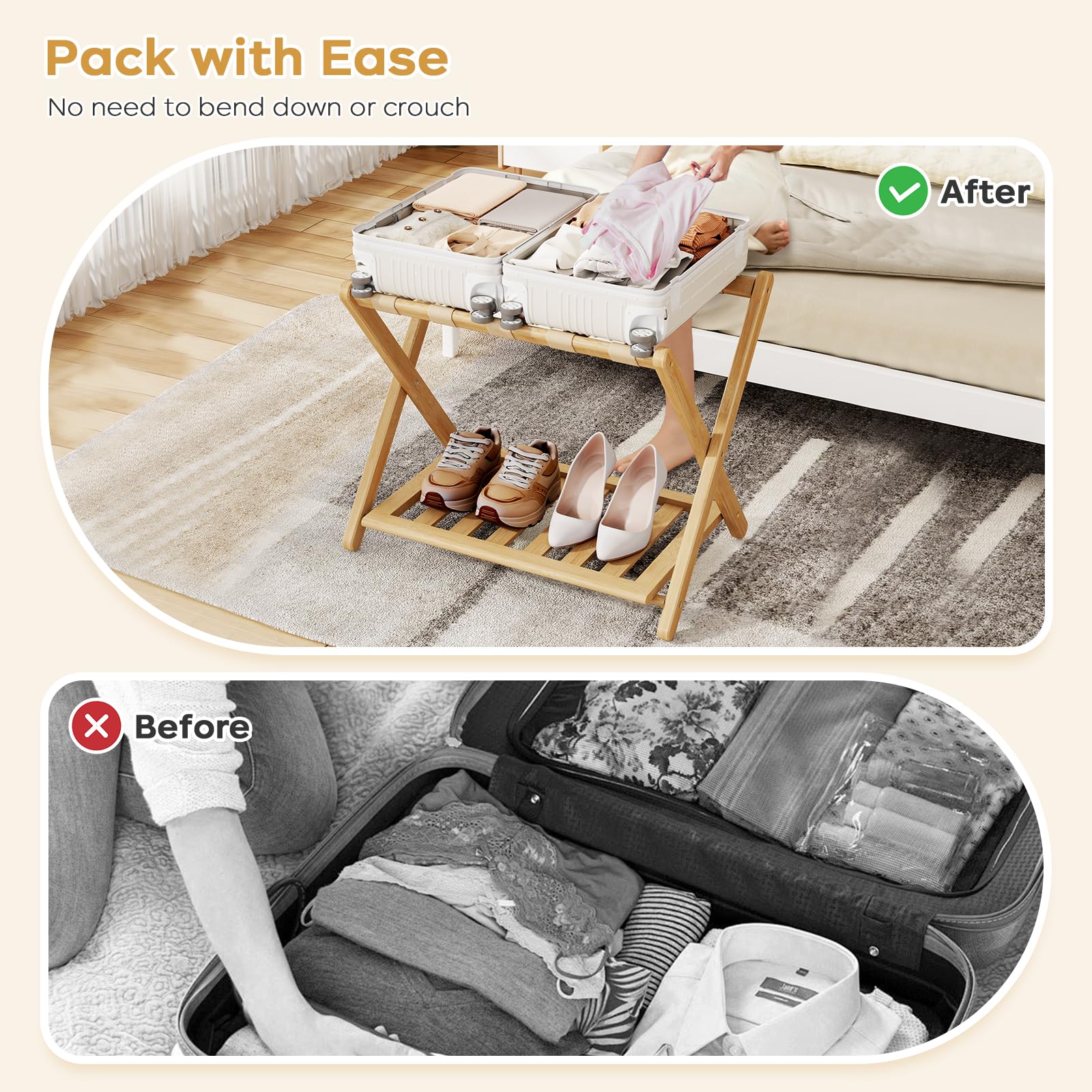 Oakvora luggage rack with durable nylon straps and sturdy bamboo frame