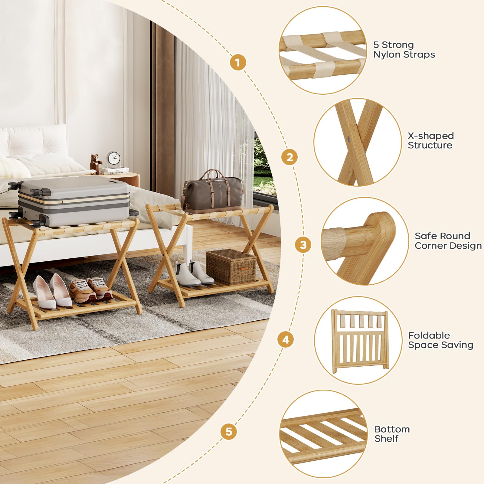 Oakvora two tier bamboo construction provides organized storage for luggage and shoes