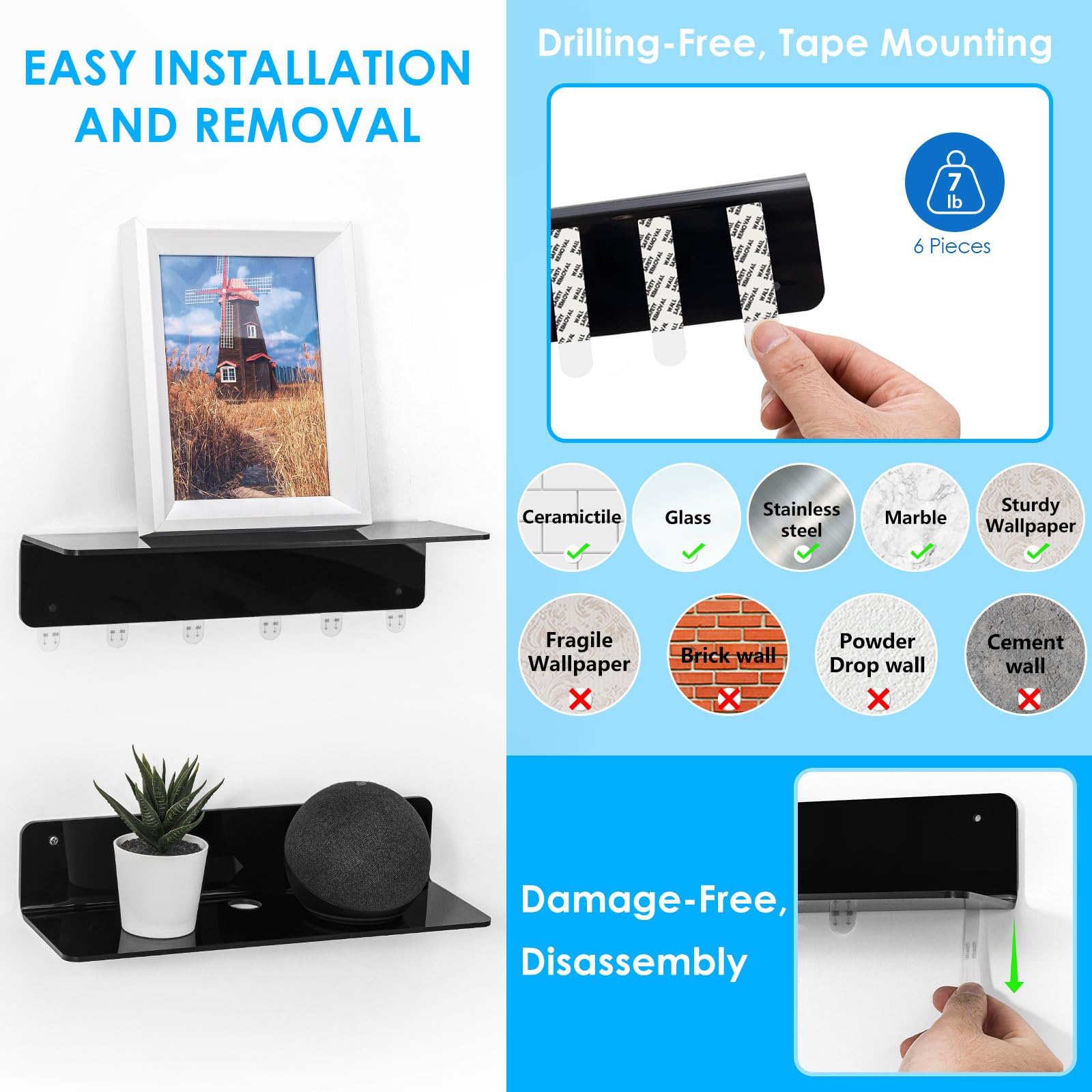 OAPRIRE 12-inch shelf features cable clips for tidy cords.