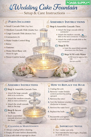 Oasis Supply clear 3-tier fountain highlights cascading water for elegant reception decor.