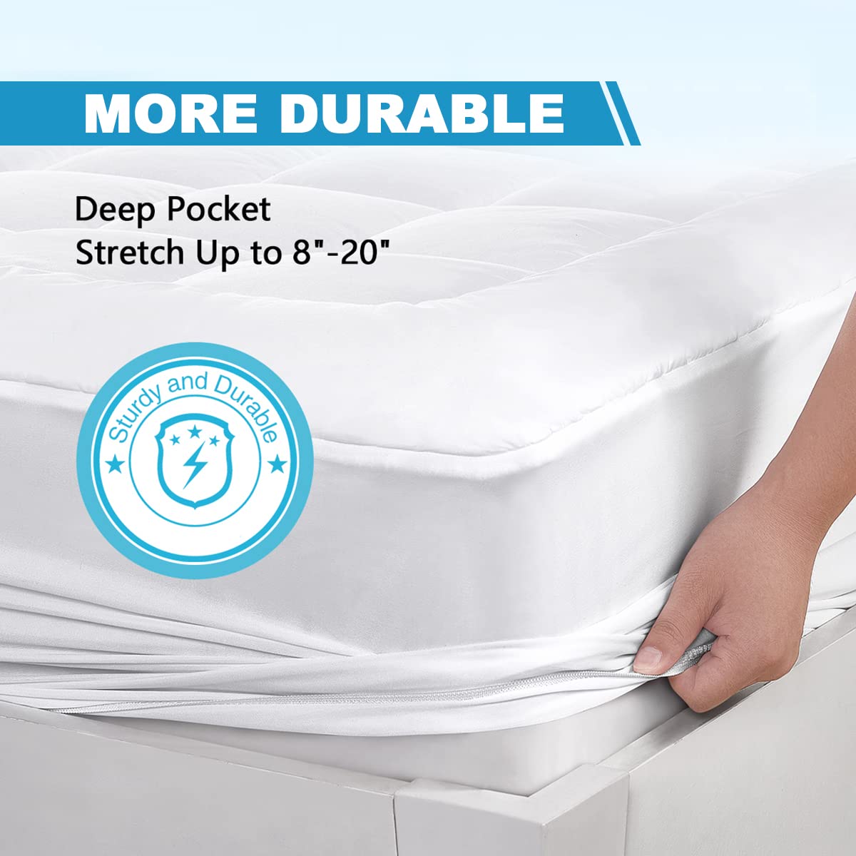 Oaskys deep pockets fit mattresses up to 21 inches snugly