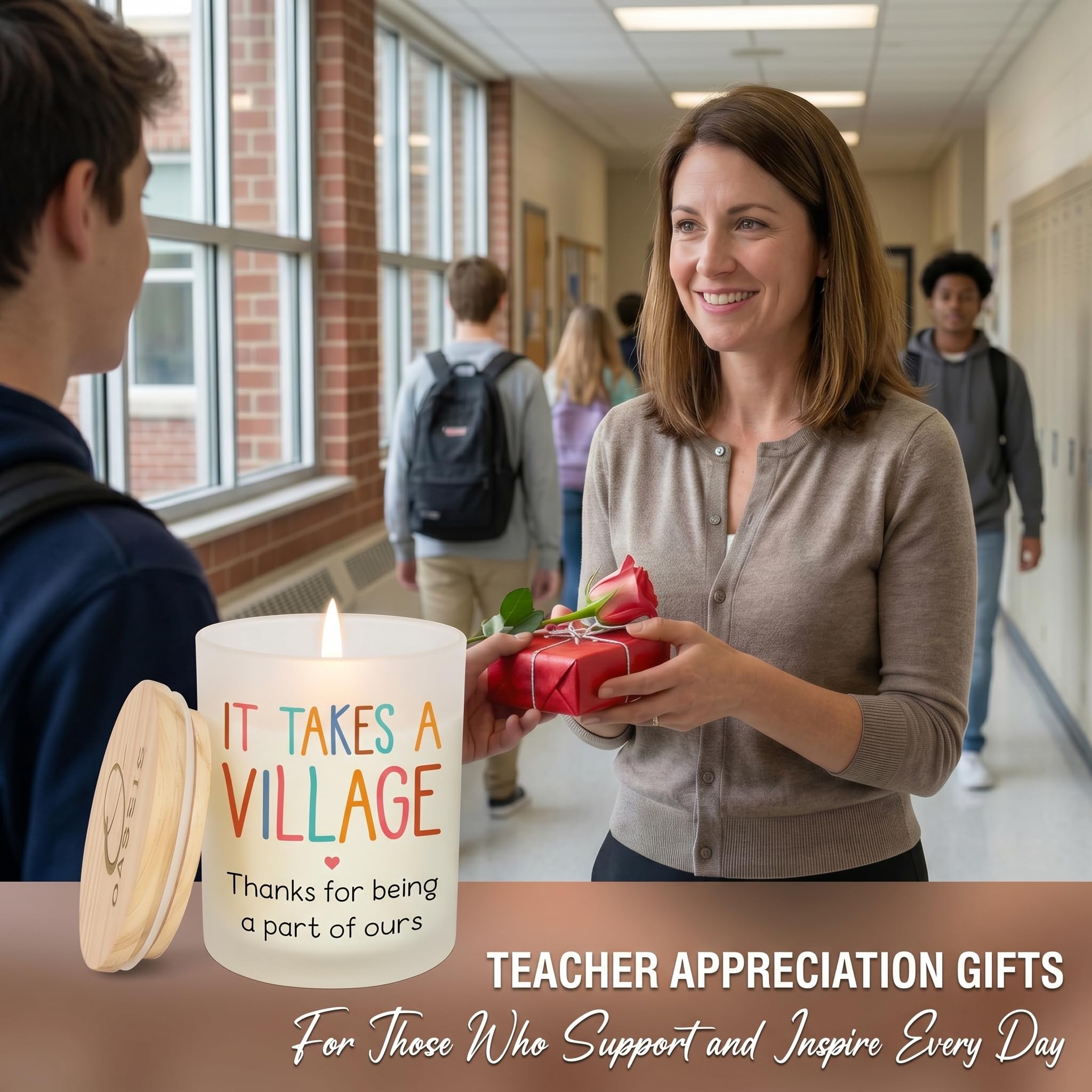 OASSIE teacher appreciation gift candle vanilla lavender with front label close-up