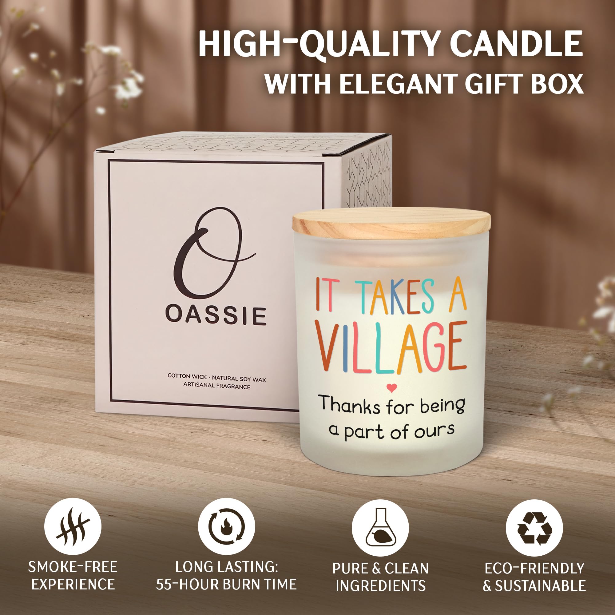 OASSIE wrapped candle for teachers with vanilla lavender gift-ready packaging