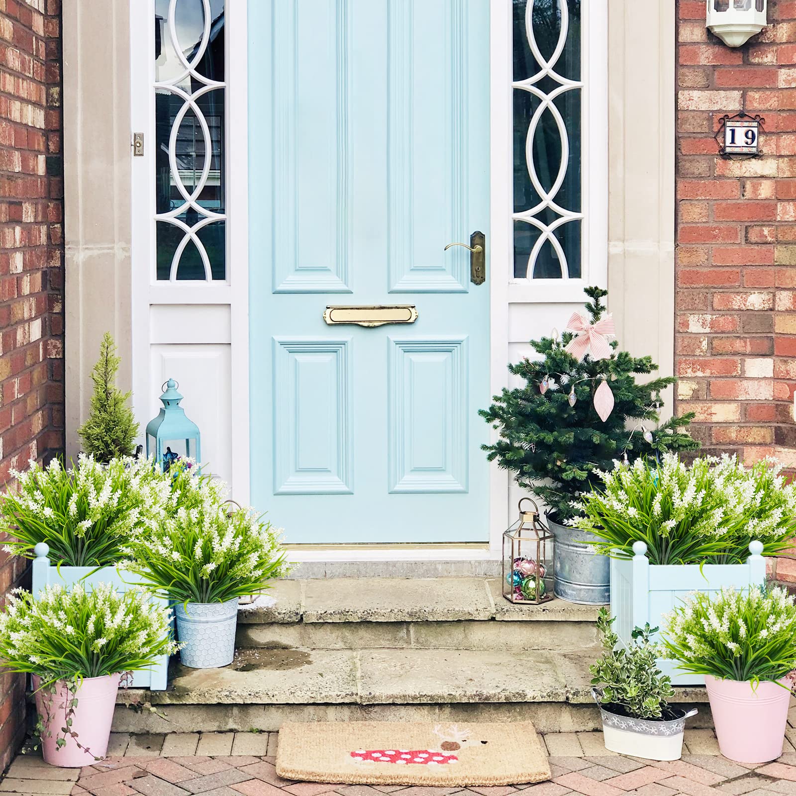 obbsie artificial plants outdoor front porch decor with realistic leaves and blooms.