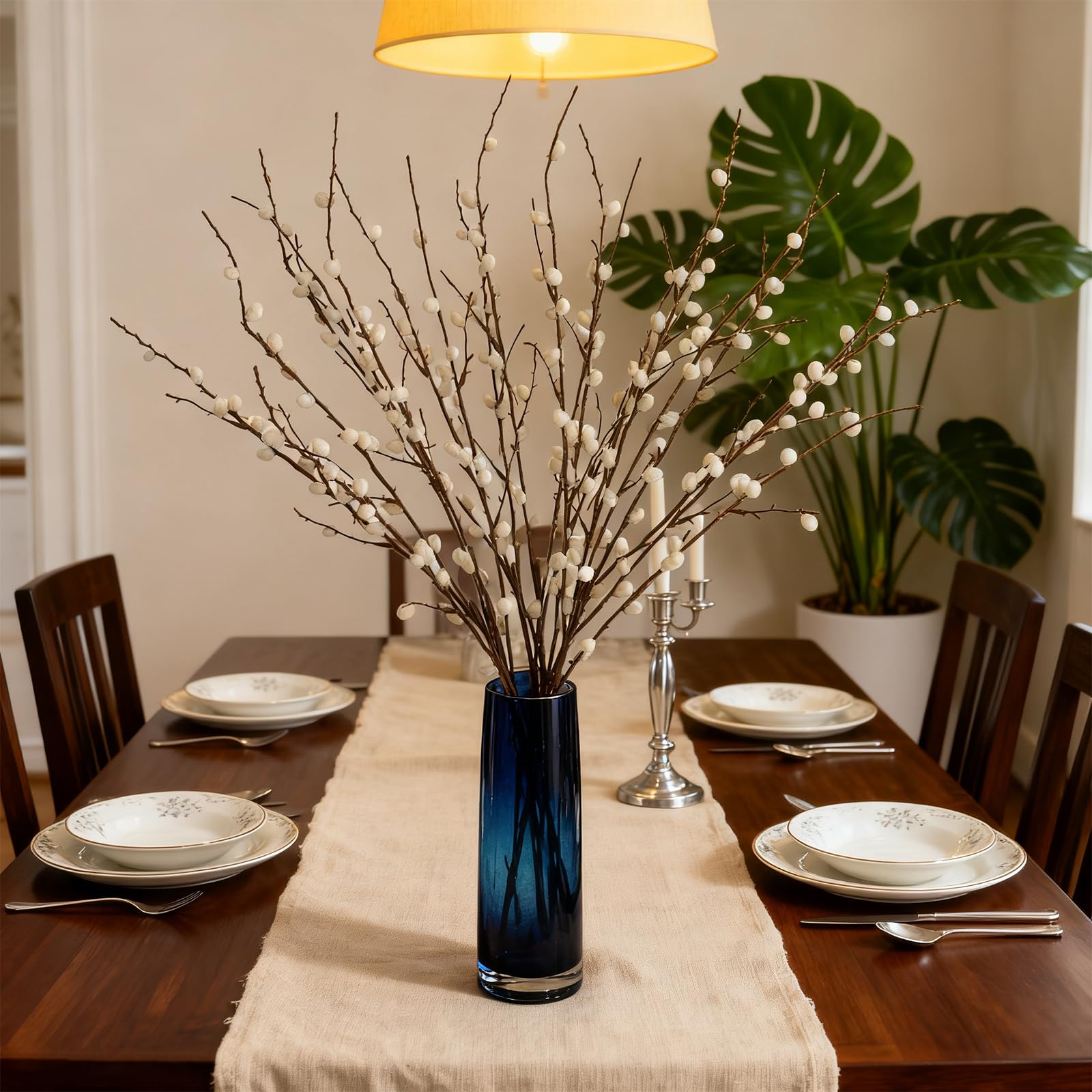 OBDXZHC pussy willow branch four-pack for tall vase displays and wedding decor.