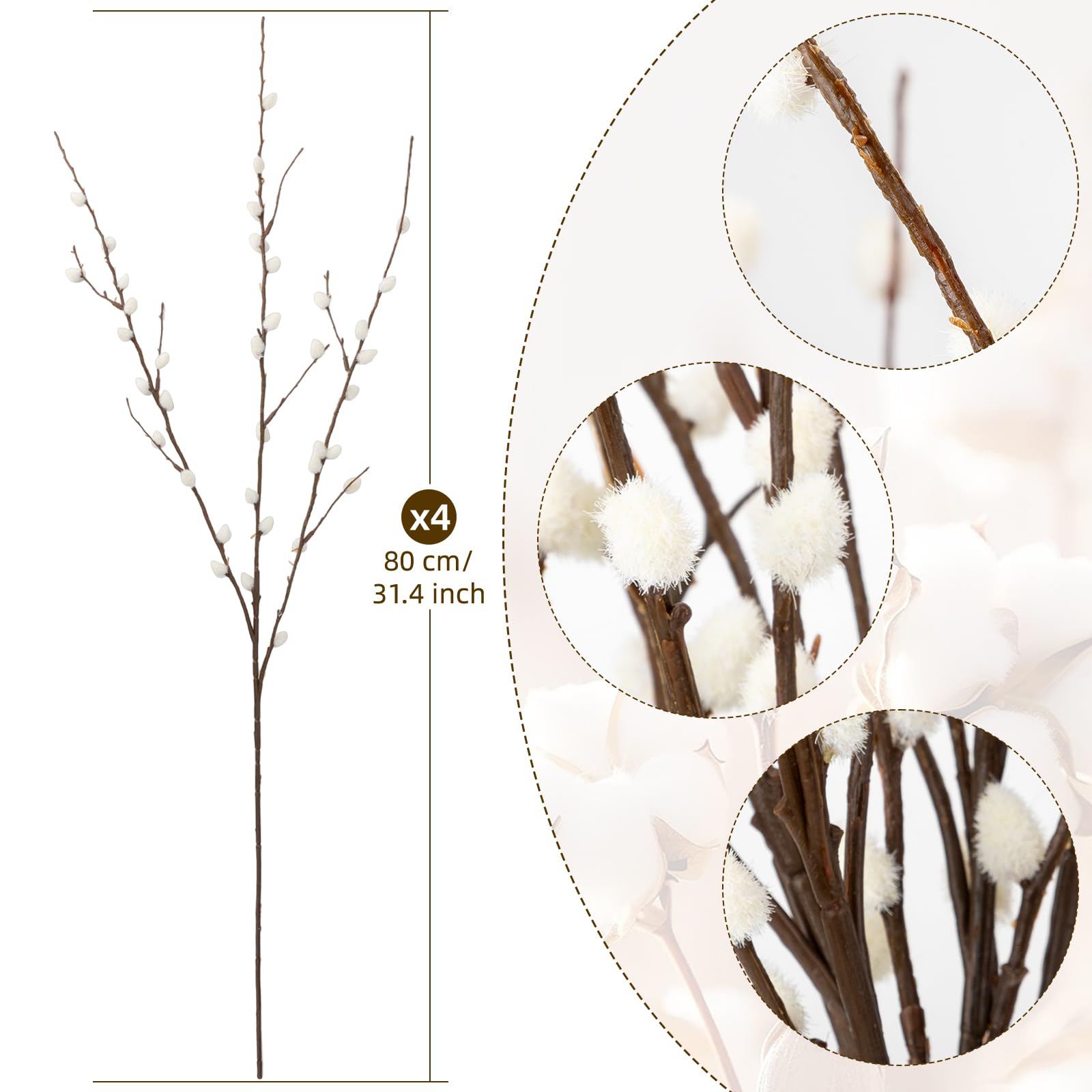 OBDXZHC four-pack pussy willow stems bring spring texture to home arrangements.