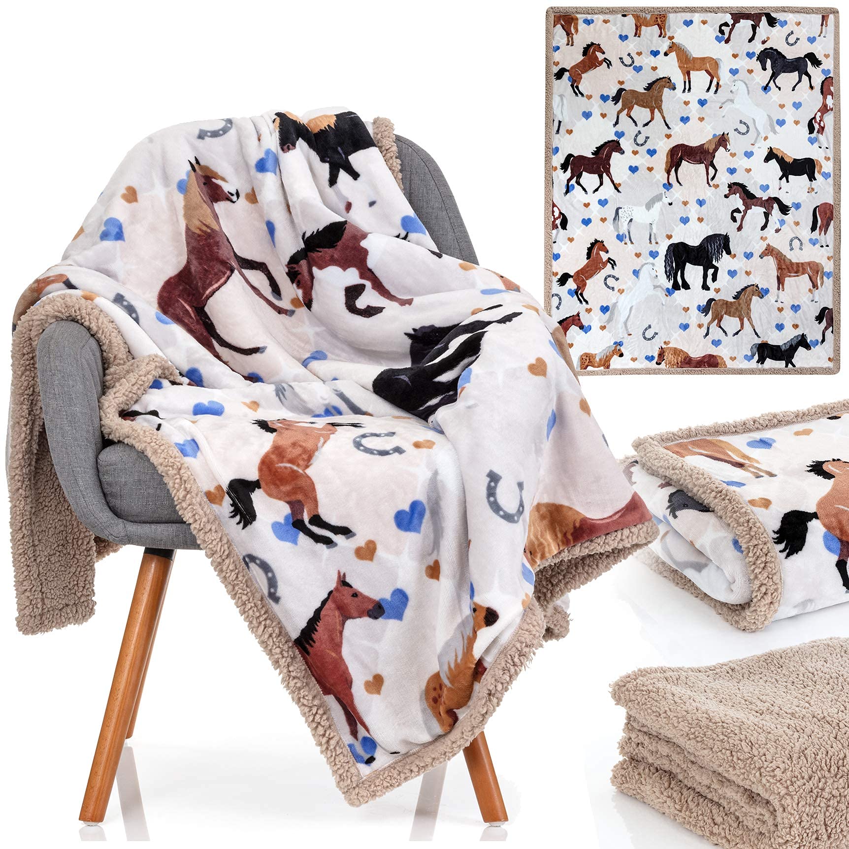 OBSI horse blanket for girls with soft pattern provides cozy warmth at home.