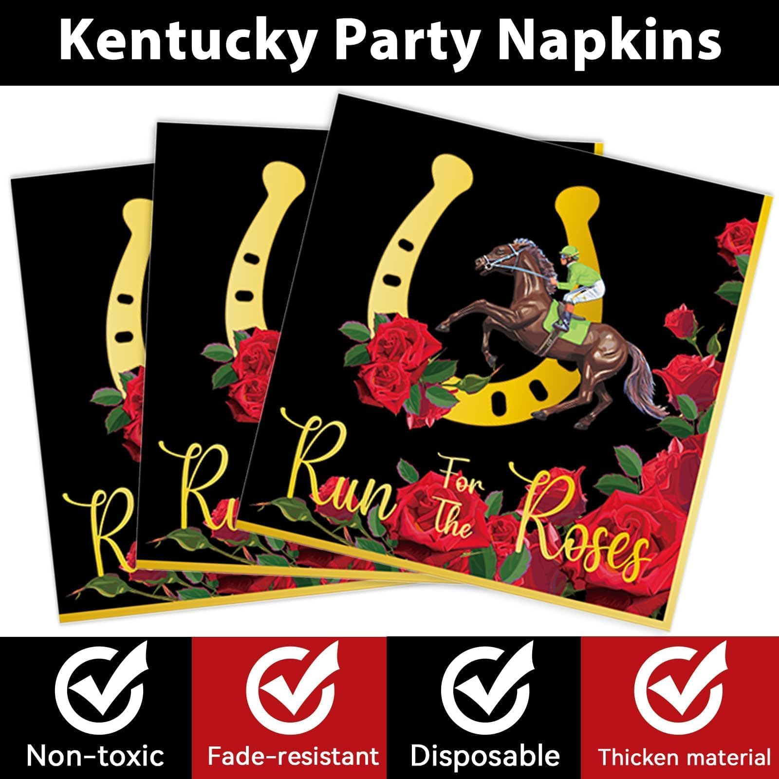 OBUSATT Derby day banner decor complements the tableware with a festive horses theme.