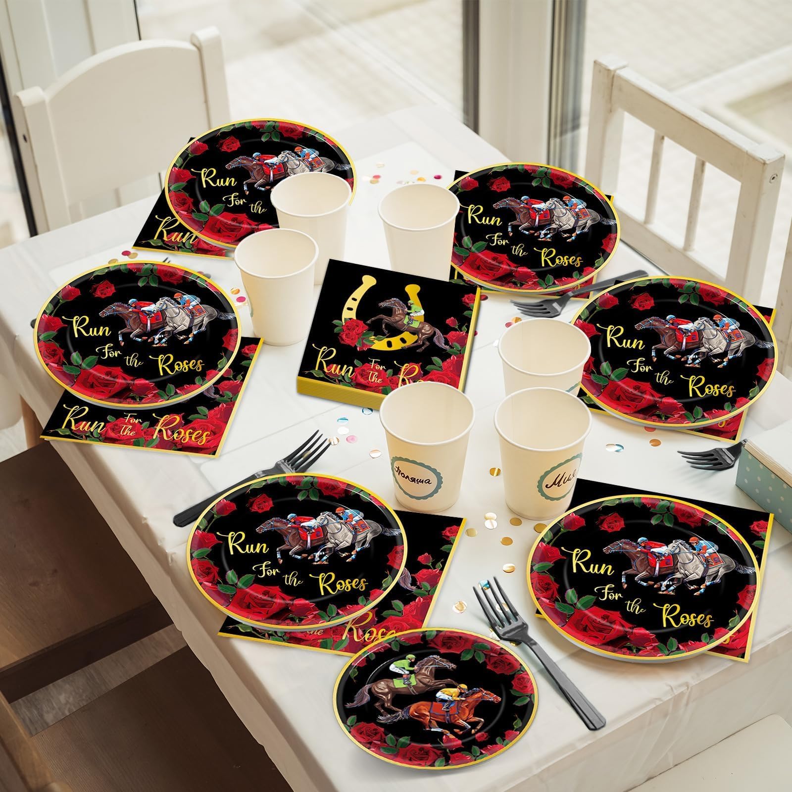 OBUSATT Derby party dinnerware set helps you stage a complete 24-guest tabletop.