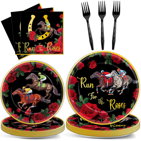 OBUSATT Run for The Roses plates 9in provide sturdy support for hearty derby day meals.