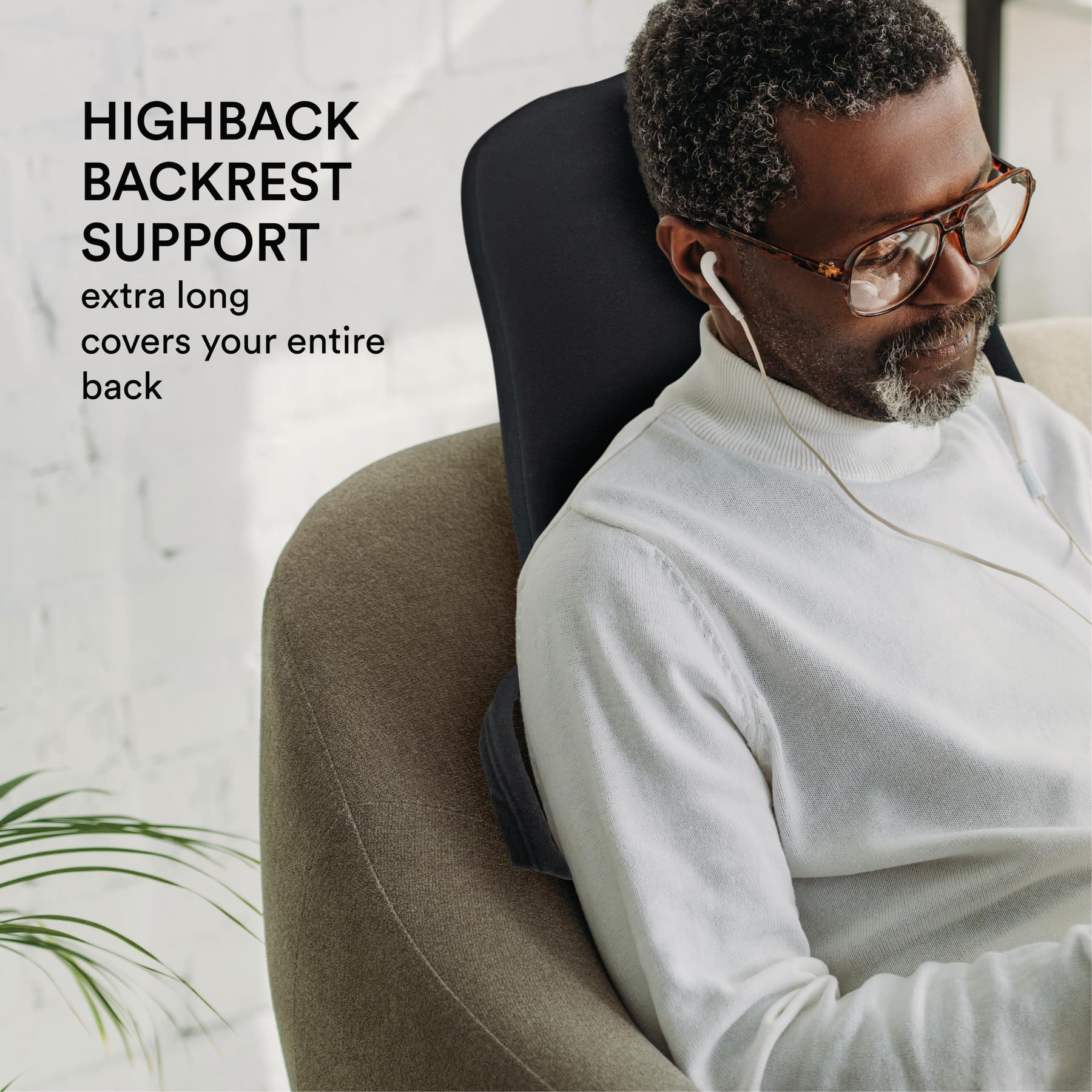 ObusForme extra tall backrest offers added upper body support for extended workdays.