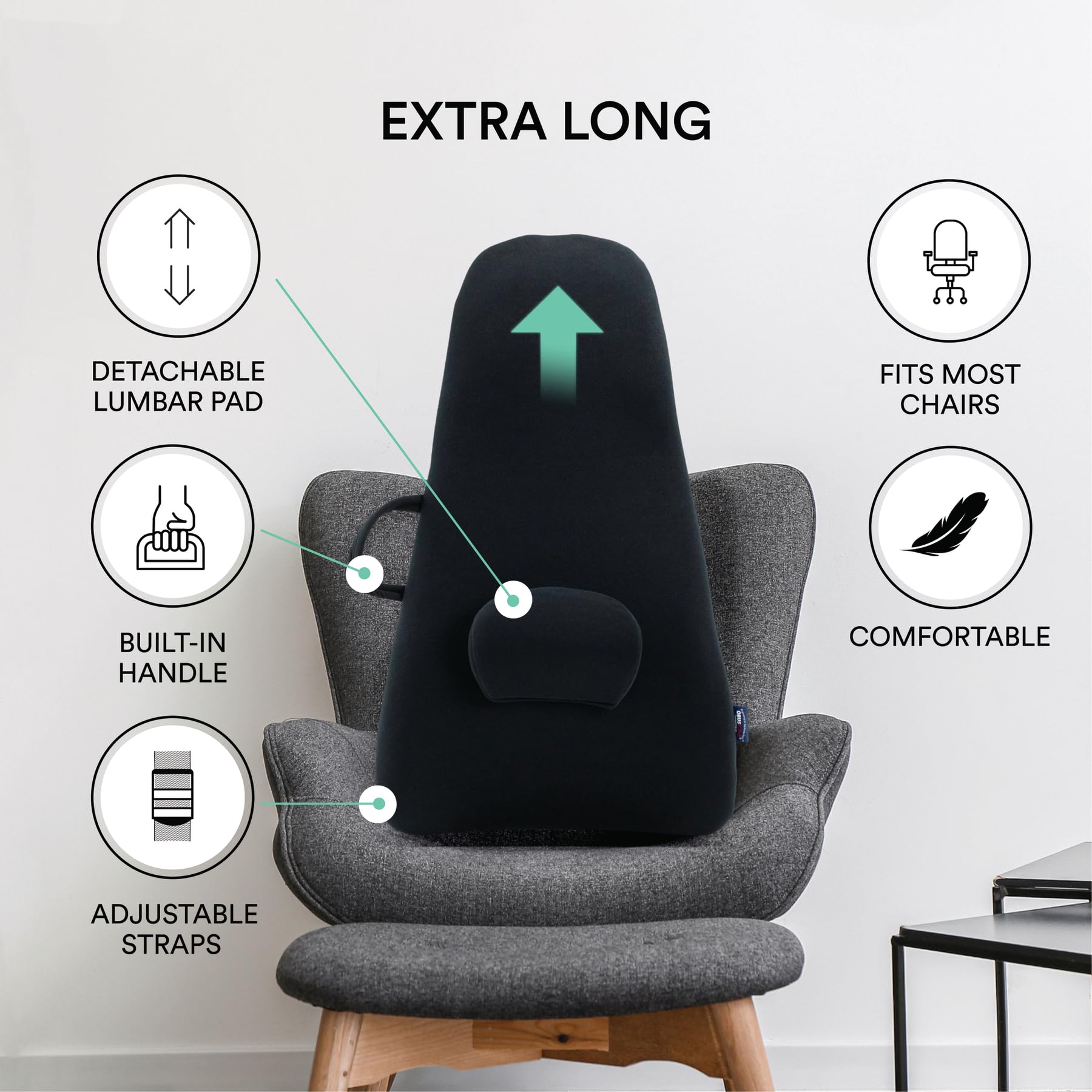 ObusForme padded seat cushion enhances comfort for desk and car seating.