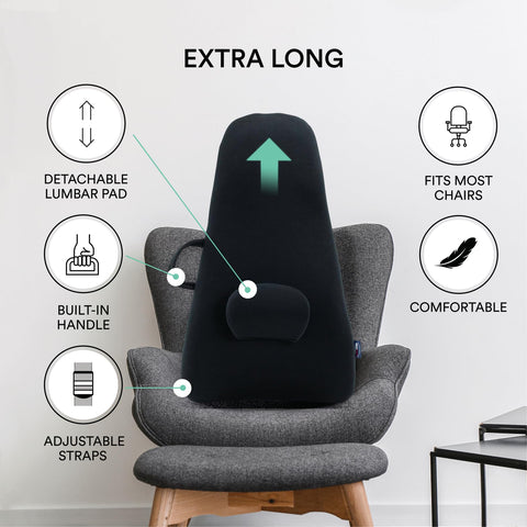 ObusForme padded seat cushion enhances comfort for desk and car seating.