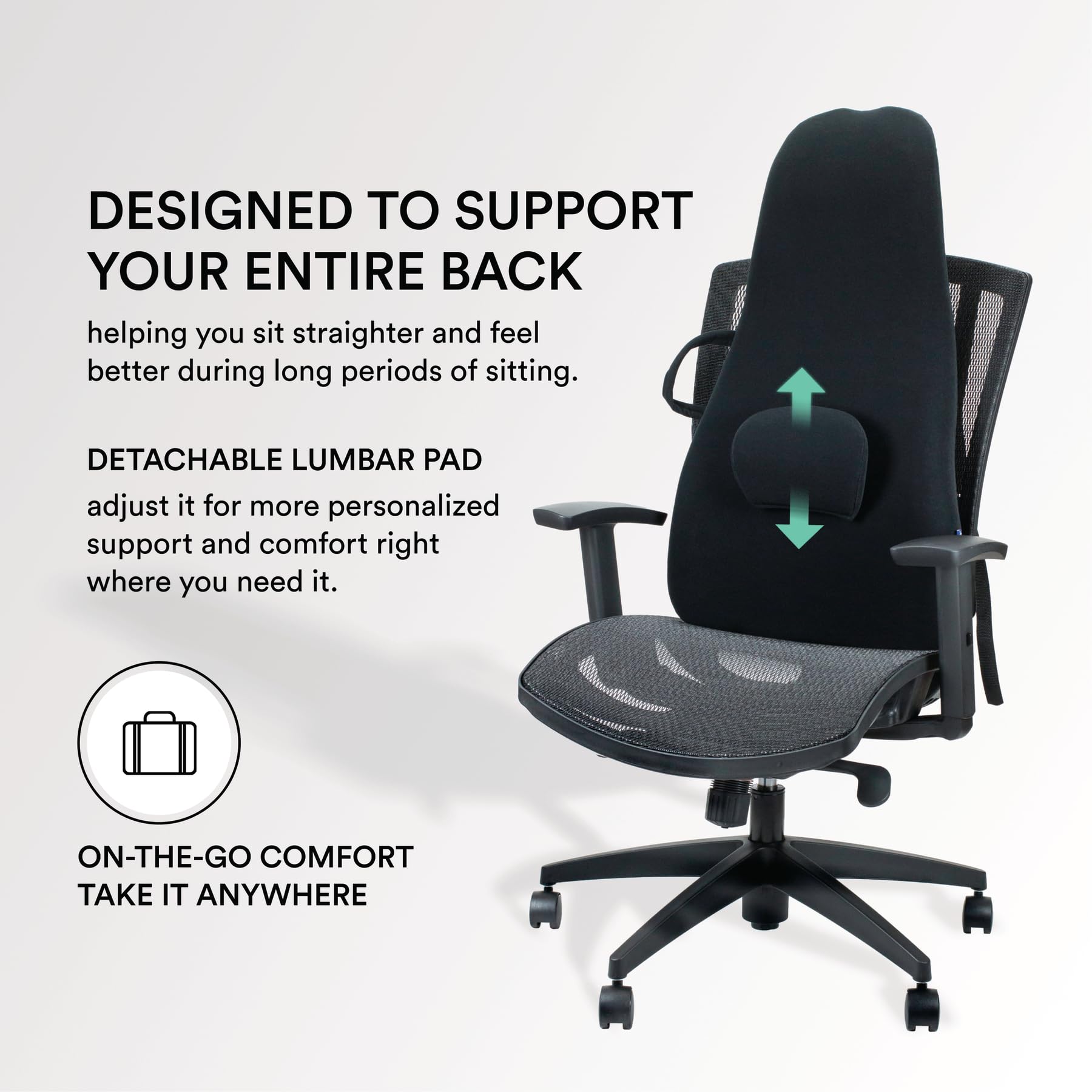 ObusForme removable lumbar support customizes lower back support.