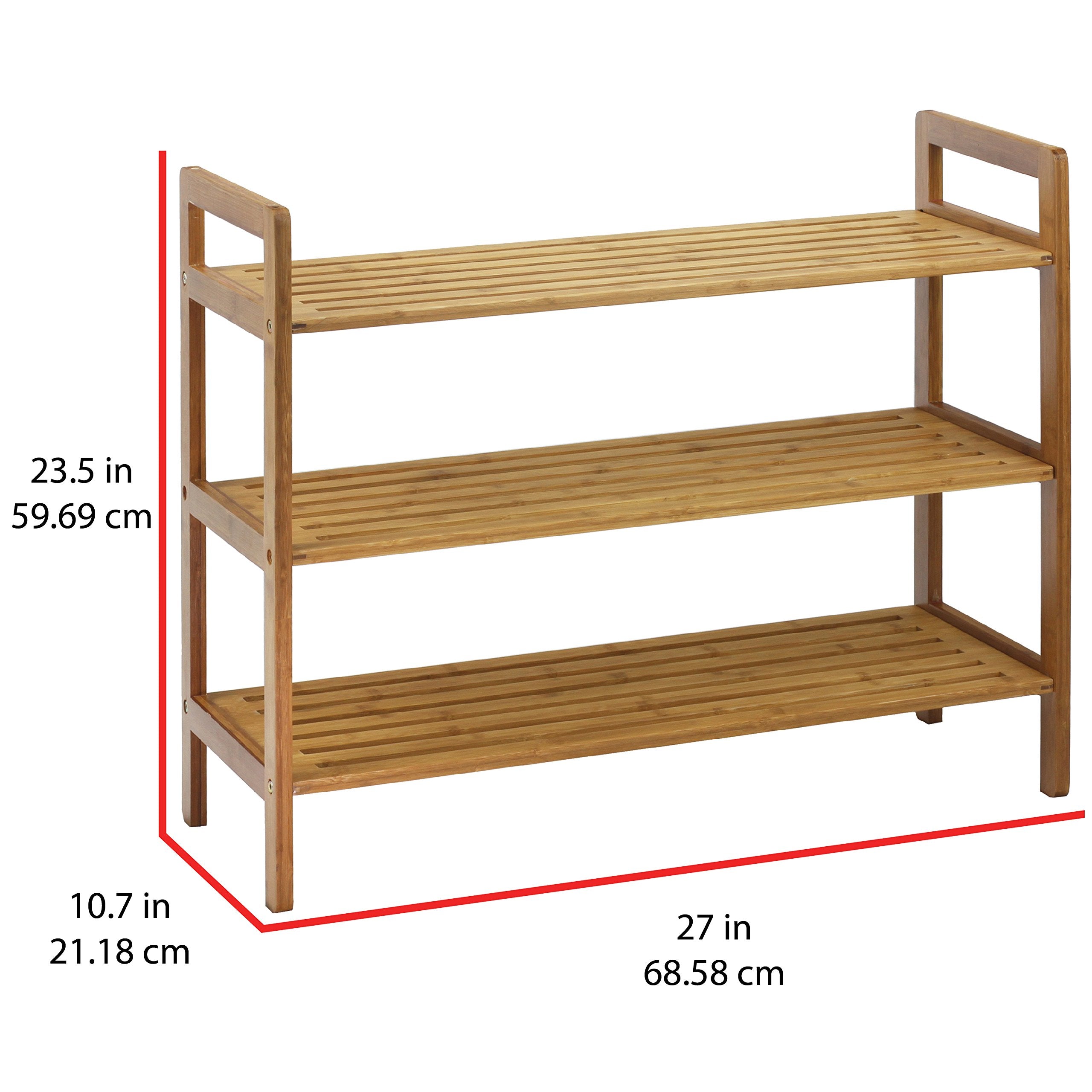 Oceanstar bamboo shoe rack close-up shows soft rounded handles.