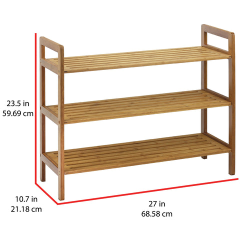 Oceanstar bamboo shoe rack close-up shows soft rounded handles.