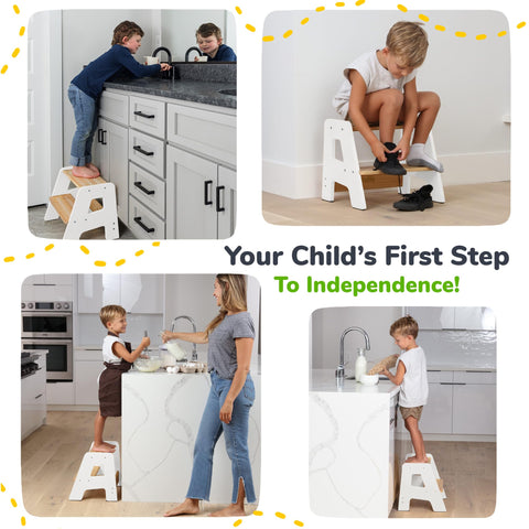 OCODILE 2-Step Stool features sealed wood to resist bathroom moisture.