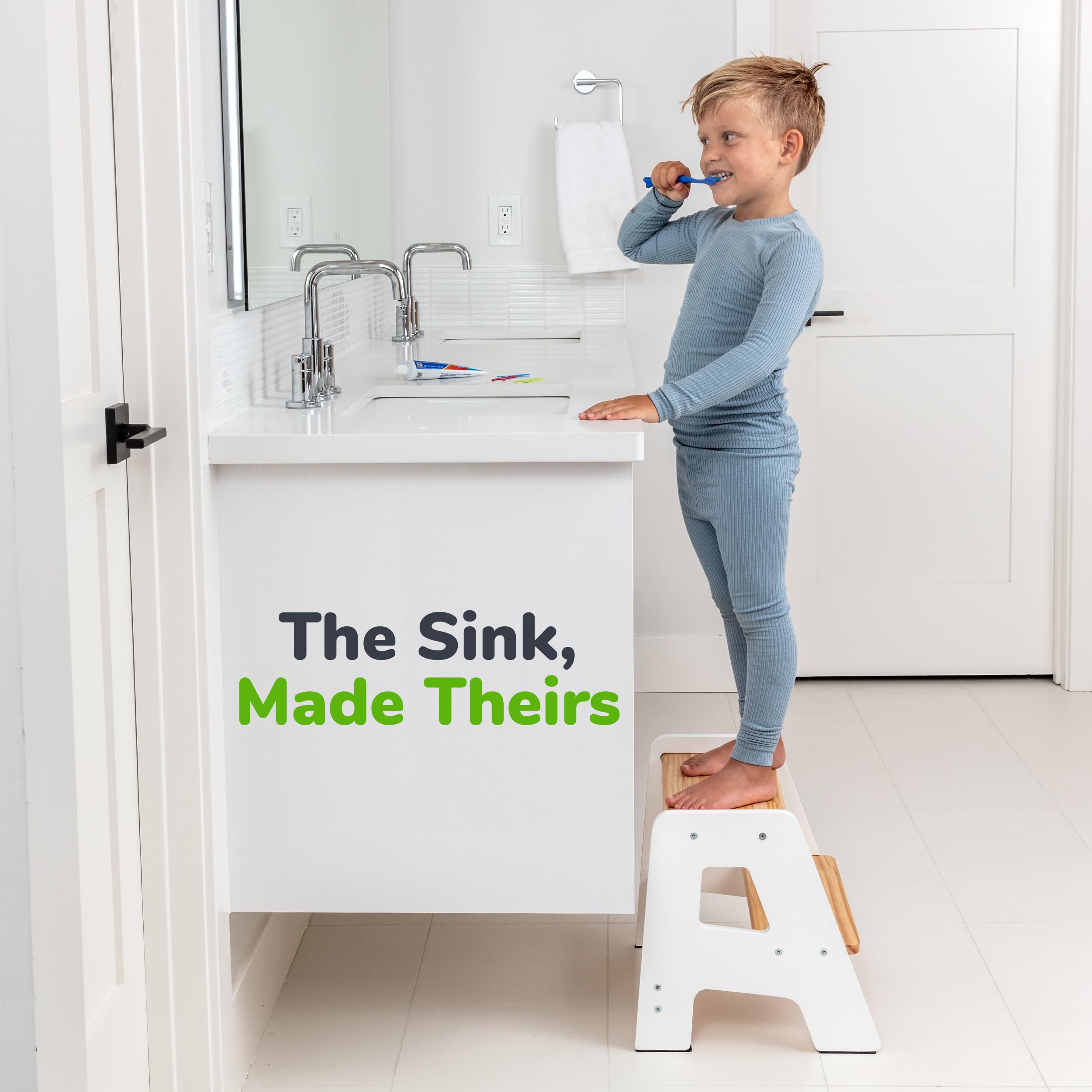 OCODILE 2-Step Stool with wide base and pads for stable footing on slick floors.