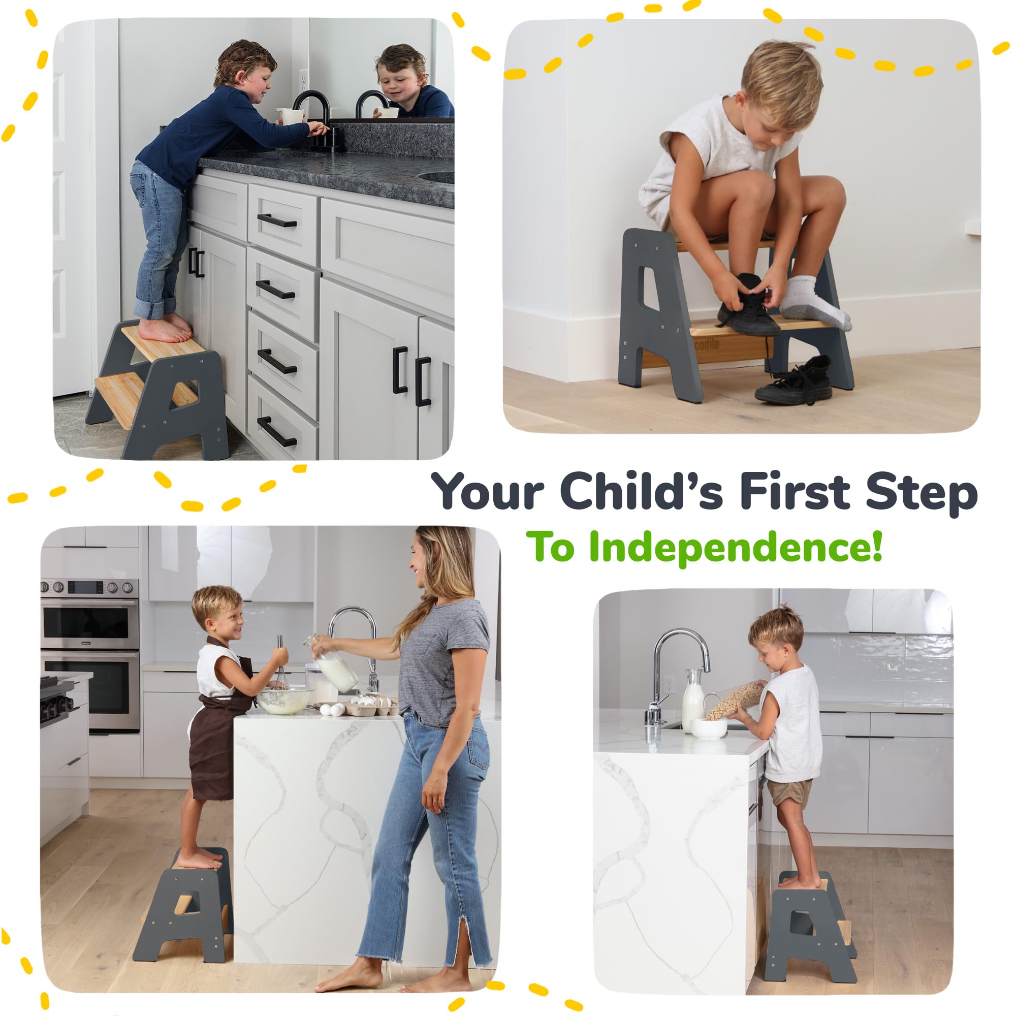 OCODILE 2-Step Stool supports adult tasks with a sturdy design and high weight capacity.
