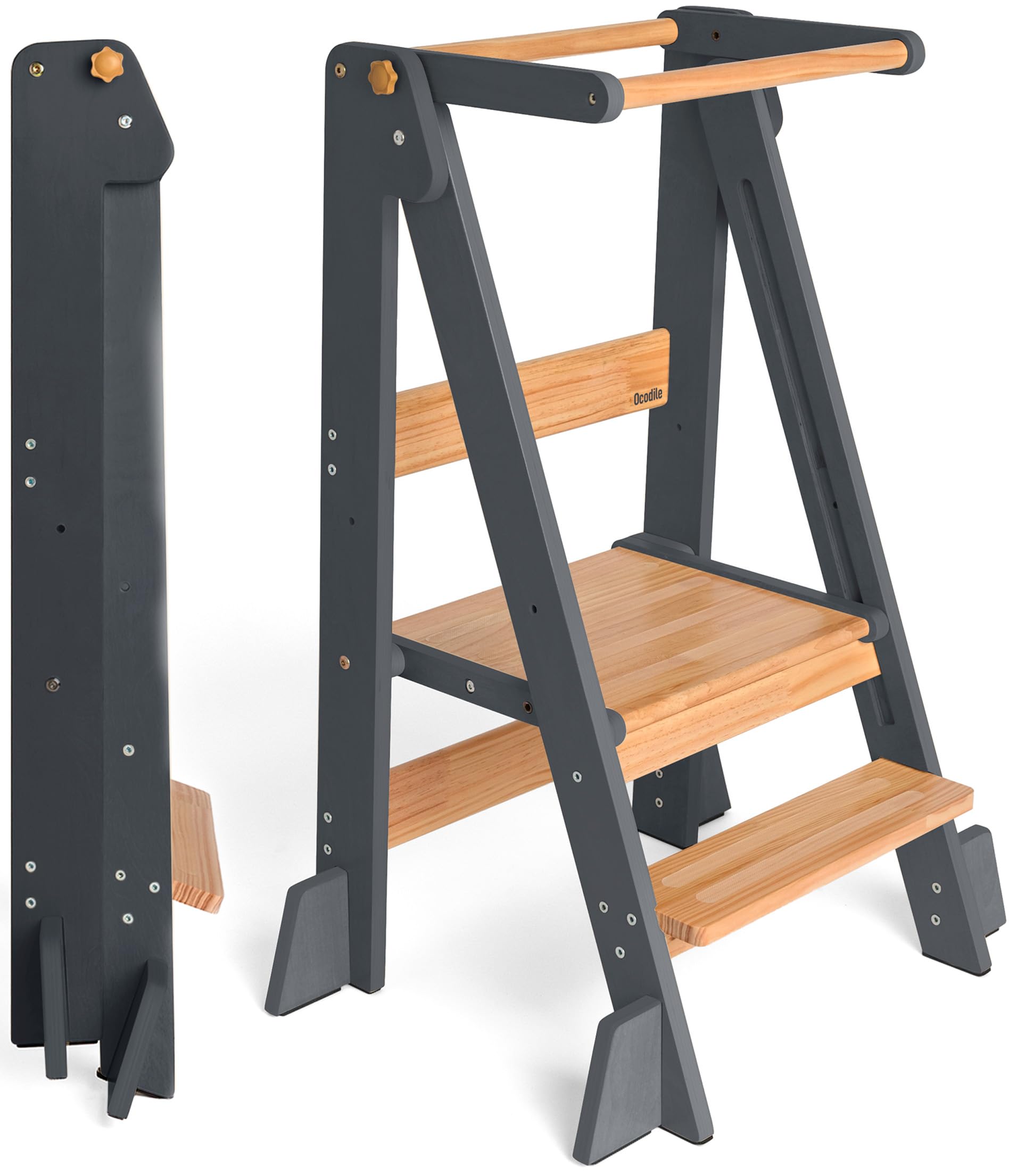 OCODILE adjustable folding toddler tower folding mechanism for easy storage and quick setup