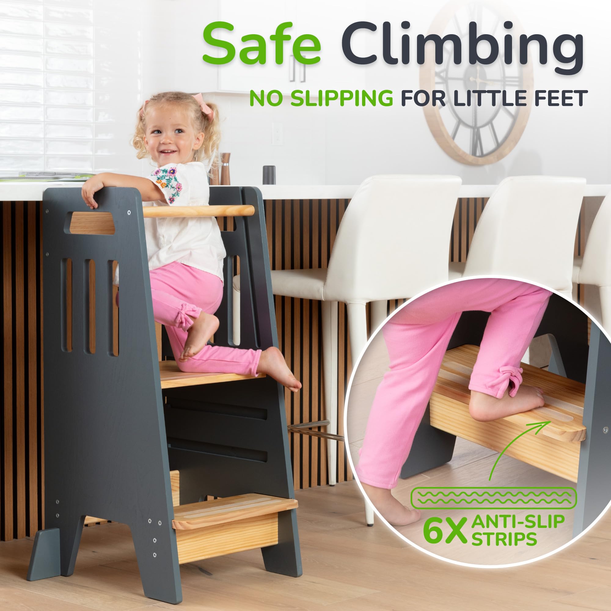 OCODILE Toddler Tower three-height options support growing children.