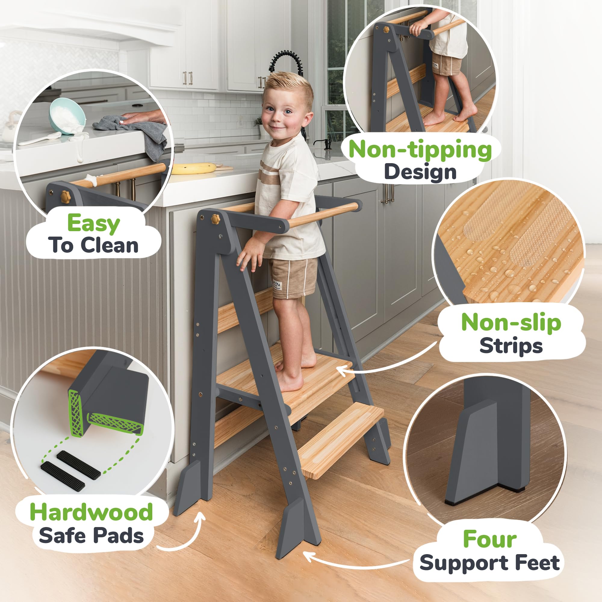 OCODILE anti-slip detail ensures safe footing during kitchen tasks for kids