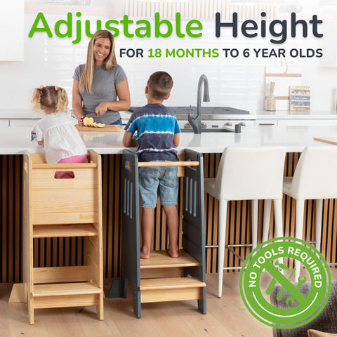 OCODILE Toddler Tower textured steps help little feet grip securely.