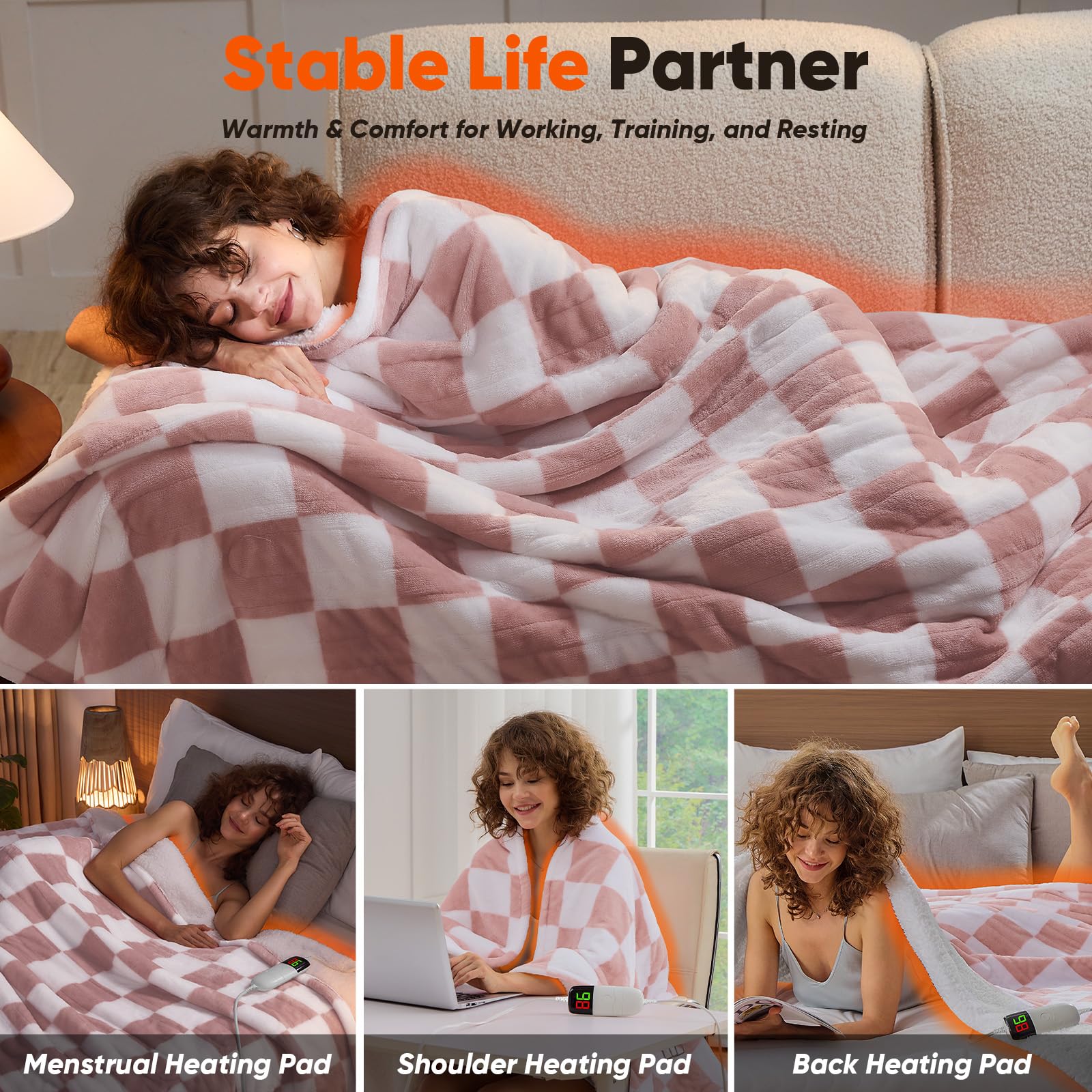 OCTROT 50x60 inch heated throw on a couch for relaxing warmth.
