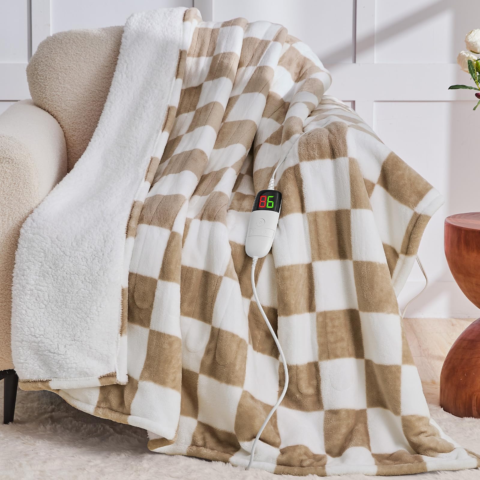 OCTROT light brown heated throw blanket 50x60 offers cozy couch warmth.
