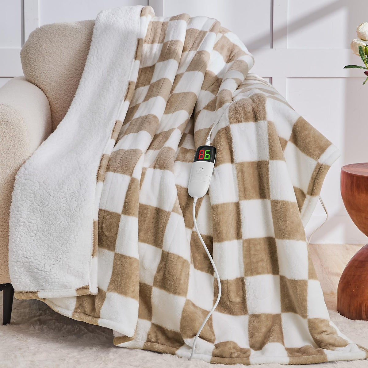 OCTROT light brown heated throw blanket 50x60 offers cozy couch warmth.