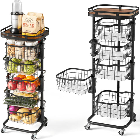 Ocyfym 5-tier cart with rotating baskets for organized kitchen storage.