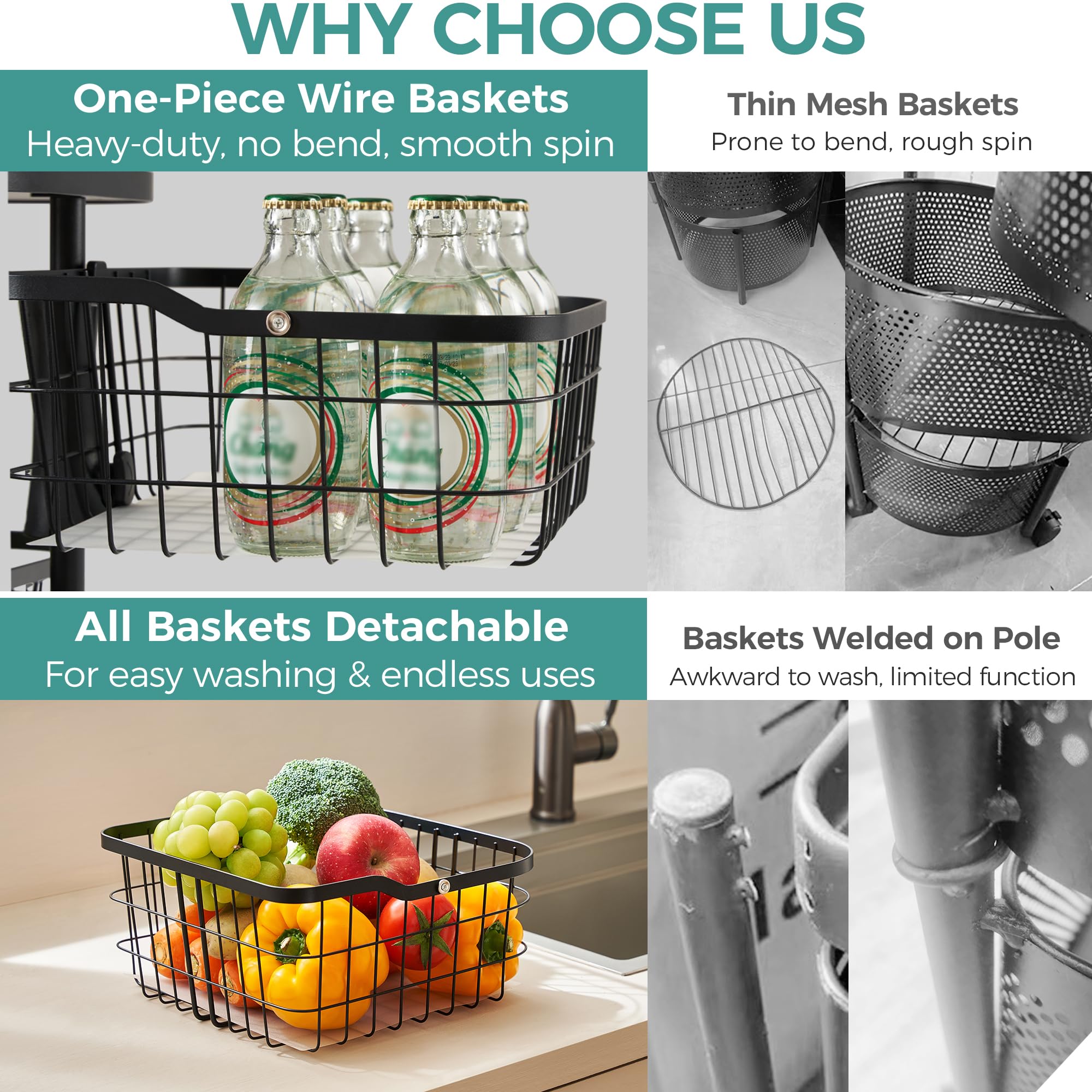 Ocyfym rolling cart with wheels in a bright kitchen for easy movement.