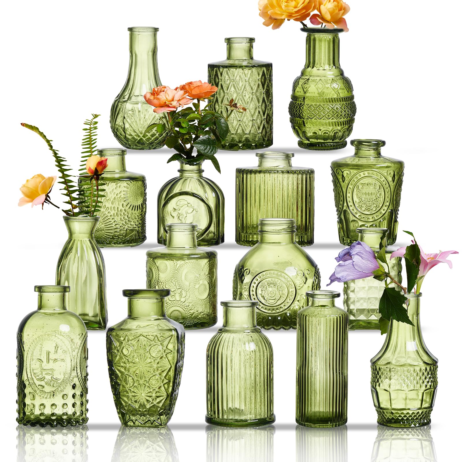 ODBCYWM glass bud vases in green assortment for elegant wedding centerpieces.