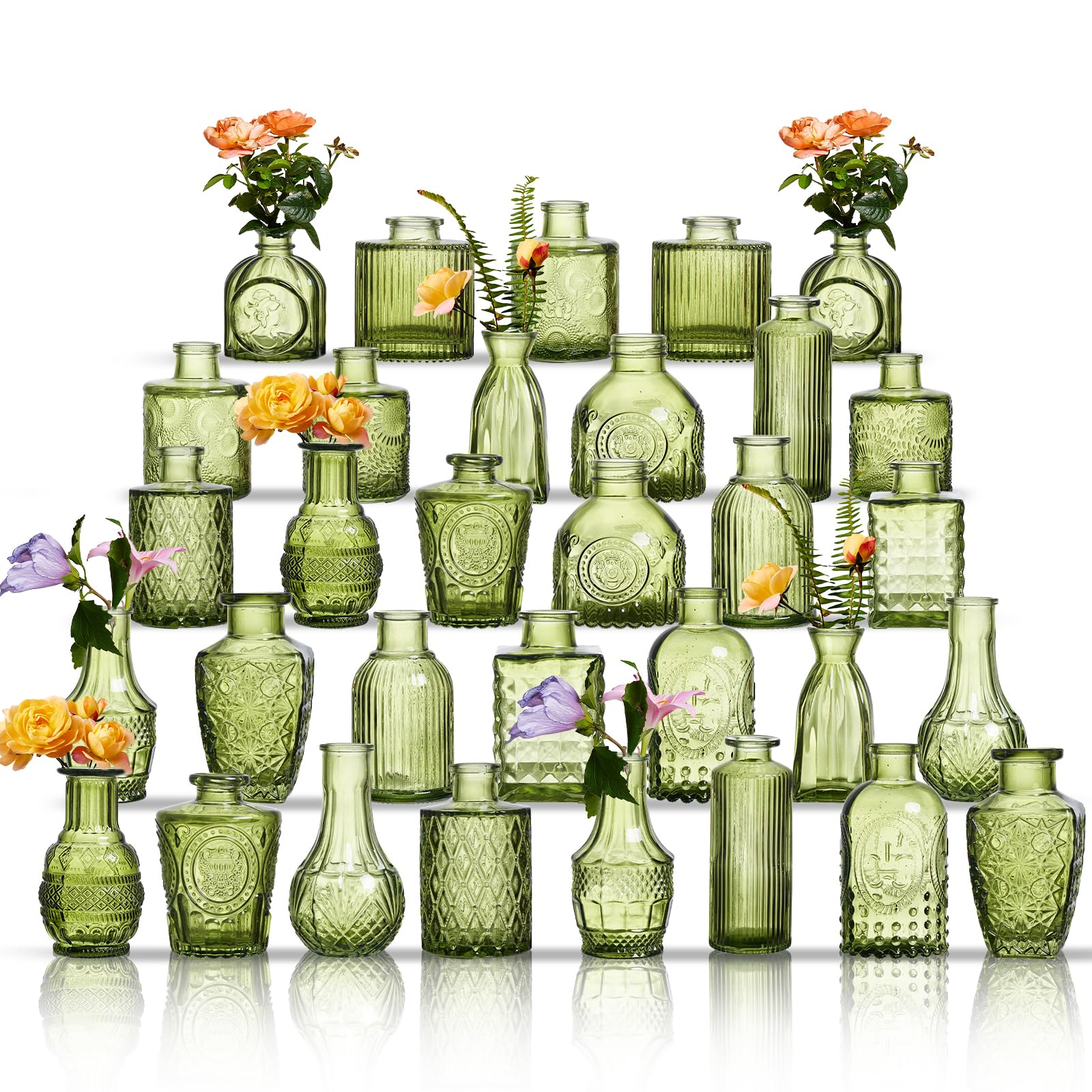 ODBCYWM green glass bud vase set showcases vintage charm for delicate floral centerpieces.